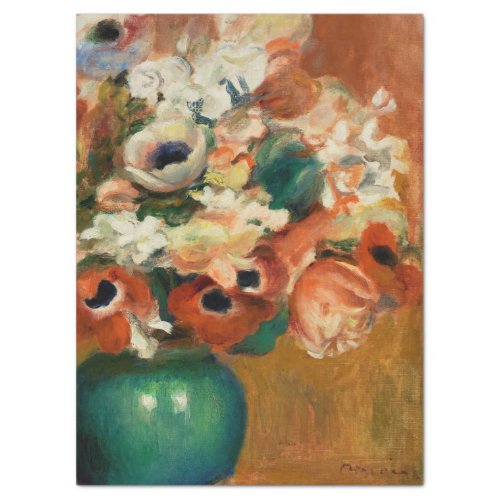 FLOWERS IN A GREEN VASE BY RENOIR _ CLOSE UP TISSUE PAPER