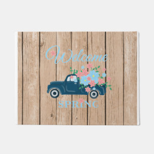 Flowers In A Pickup Truck Welcome Spring Doormat