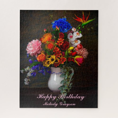  Flowers in a Pitcher Still Life Happy Birthday Jigsaw Puzzle