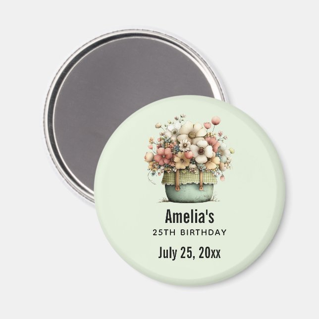 Flowers in a Pot Cozy Cute Birthday Party Date Magnet (Front/Back)