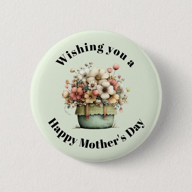 Flowers in a Pot Cozy Cute Mother's Day Button (Front)