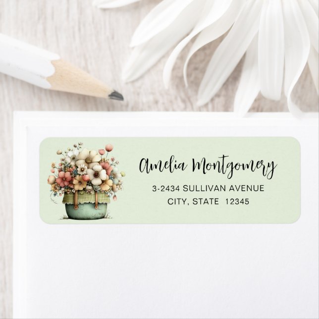  Flowers in a Pot Cozy Shabby Cute - Address Label (Insitu)