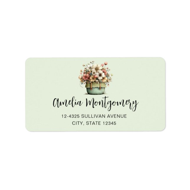 Flowers in a Pot Cozy Shabby Cute Address Label (Front)