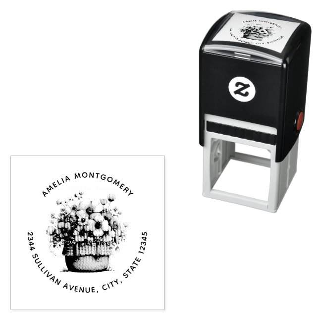 Flowers in a Pot Cozy Shabby Cute Address Self-inking Stamp (In Situ)