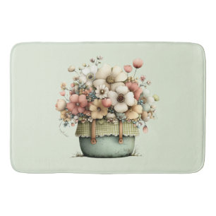 Flowers in a Pot Cozy Shabby Cute Bath Mat