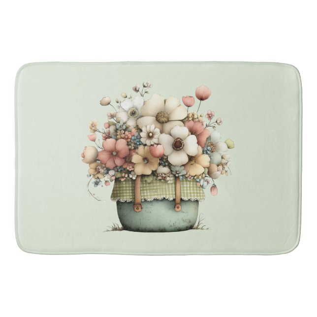 Flowers in a Pot Cozy Shabby Cute Bath Mat (Front)
