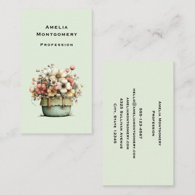 Flowers in a Pot Cozy Shabby Cute Business Card (Front/Back)