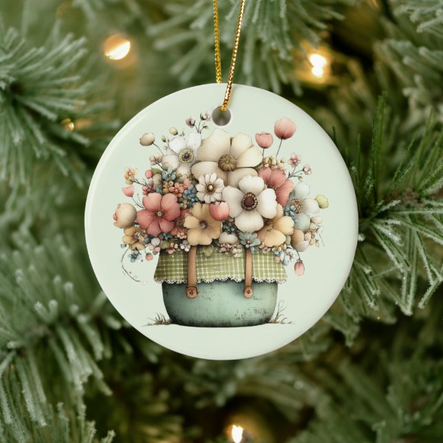 Flowers in a Pot Cozy Shabby Cute Ceramic Ornament (Tree)