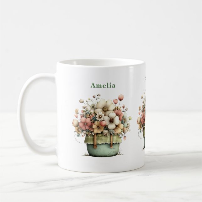 Flowers in a Pot Cozy Shabby Cute Coffee Mug (Left)