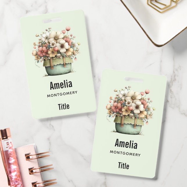  Flowers in a Pot Cozy Shabby Cute Florist Badge (Office)