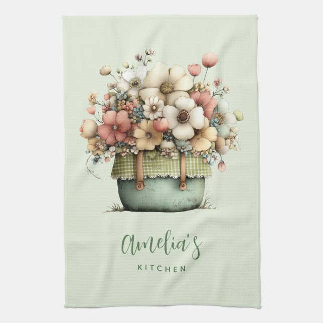 Flowers in a Pot Cozy Shabby Cute Kitchen Towel (Vertical)