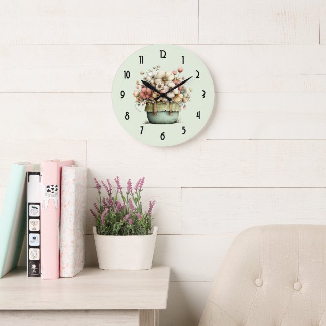 Flowers in a Pot Cozy Shabby Cute Large Clock (Reading Room)