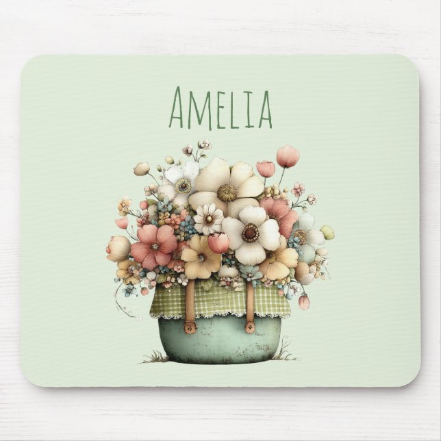 Flowers in a Pot Cozy Shabby Cute Mouse Pad (Front)