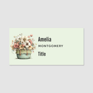 Flowers in a Pot Cozy Shabby Cute Name Tag