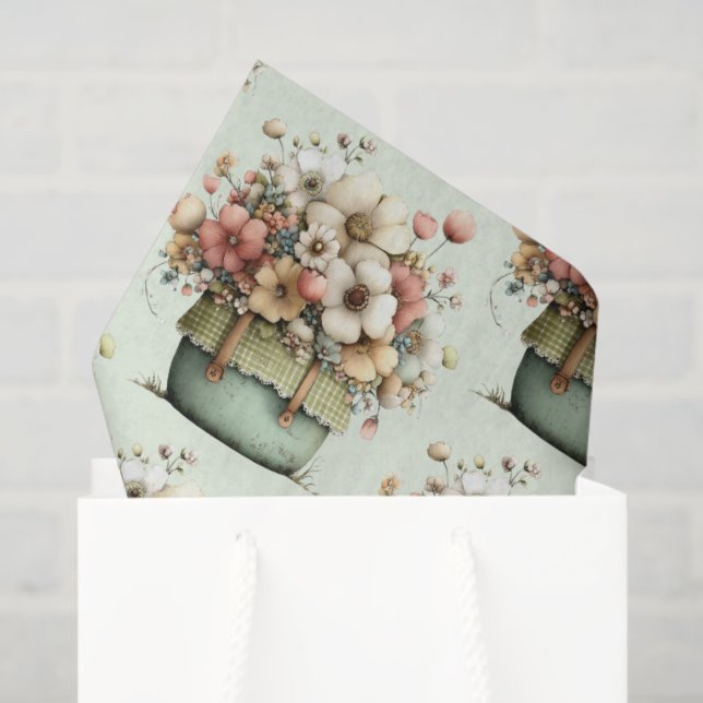Flowers in a Pot Cozy Shabby Cute Pattern Tissue Paper (Gift Bag)