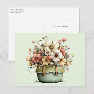 Flowers in a Pot Cozy Shabby Cute Postcard