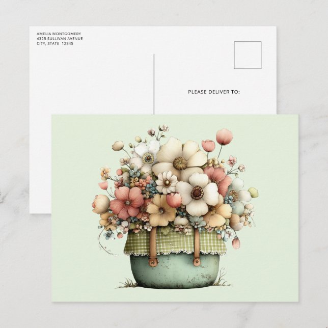 Flowers in a Pot Cozy Shabby Cute Postcard (Front/Back)