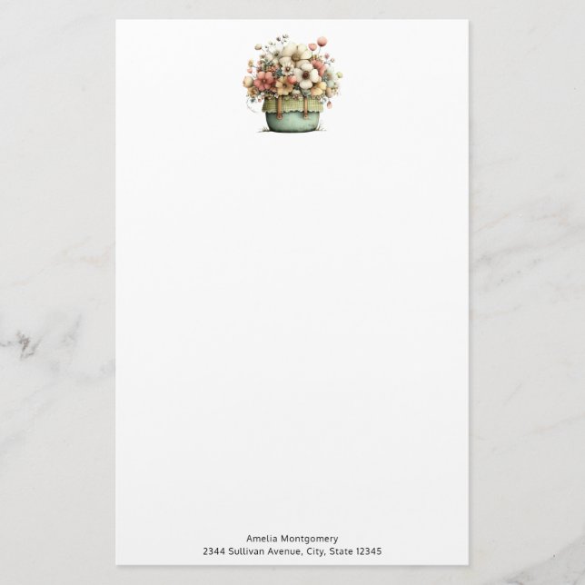 Flowers in a Pot Cozy Shabby Cute Stationery (Front)