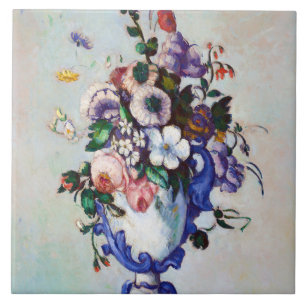 Flowers in a Rococo Vase, Paul Cezanne Ceramic Tile