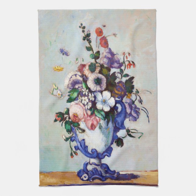 Flowers in a Rococo Vase, Paul Cezanne Kitchen Towel (Vertical)