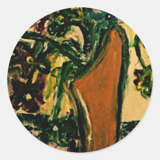 FLOWERS IN A TAN VASE CLASSIC ROUND STICKER