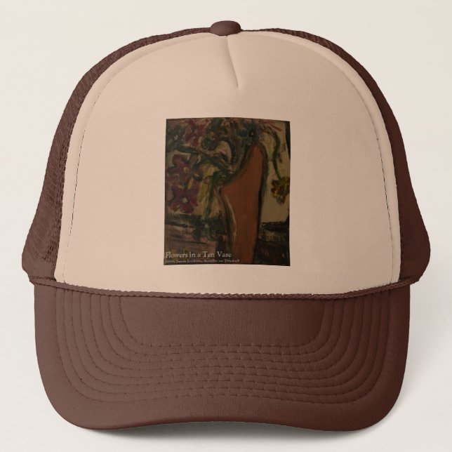 flowers in a tan vase trucker hat (Front)
