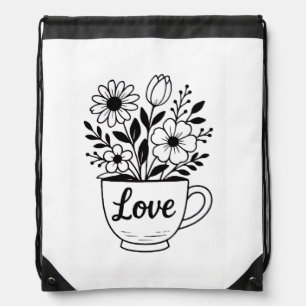 Flowers in a tea cup Tote Drawstring Bag
