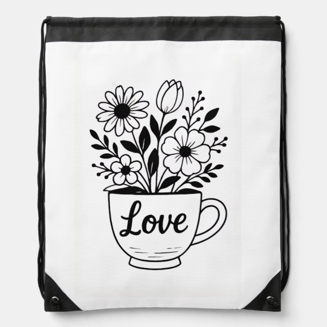 Flowers in a tea cup Tote Drawstring Bag (Front)