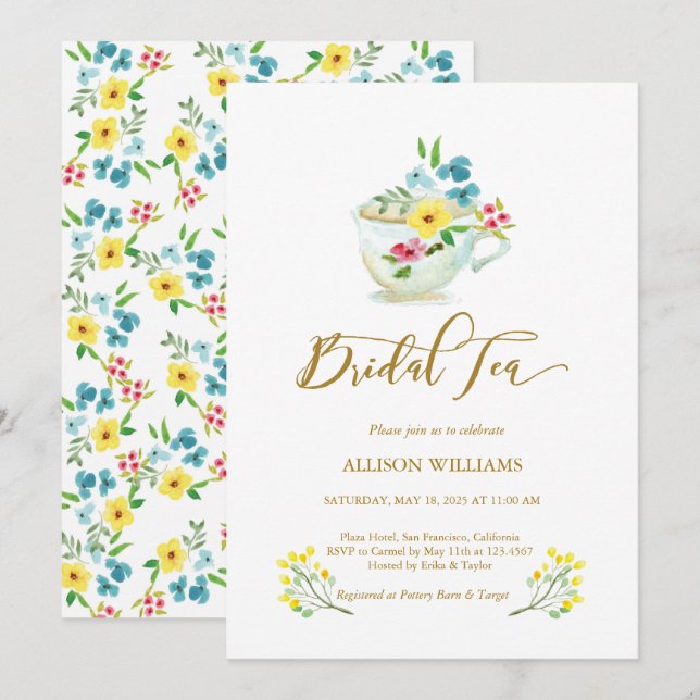 Flowers in a Teacup Bridal Shower Invitation (Front/Back)