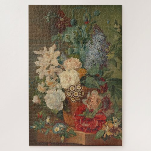 Flowers in a Terracotta Vase Dutch still life Jigsaw Puzzle