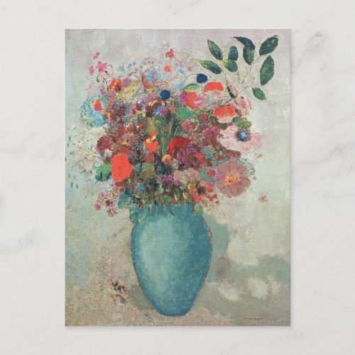 Flowers in a Turquoise Vase c1912 Postcard