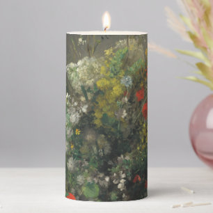 Flowers in a vase (2) by Auguste Renoir Pillar Candle