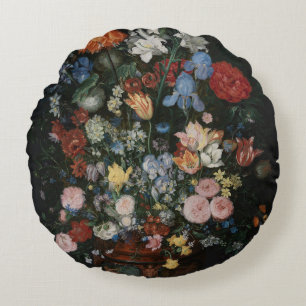 Flowers in a Vase - Jan Brueghel Round Pillow