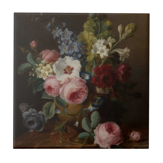 Flowers in a Vase on a Marble Ledge Ceramic Tile (Front)