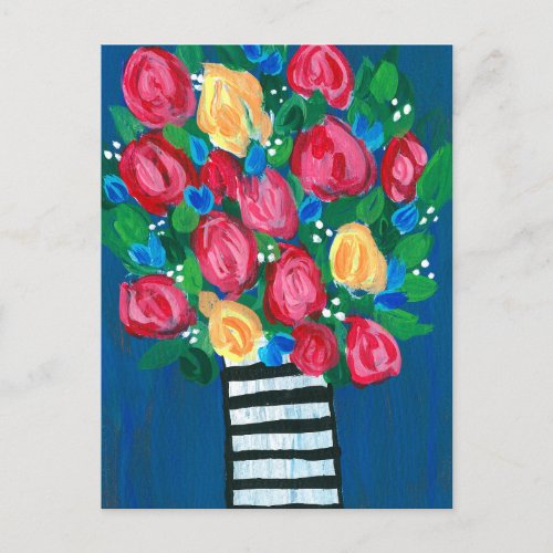 Flowers in a White and Black Vase Postcard
