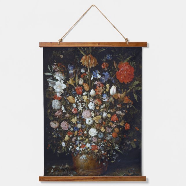 Flowers in a Wooden Vessel Jan Brueghel the Elder  Hanging Tapestry (Front)
