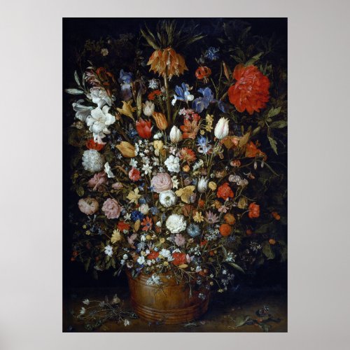 Flowers in a Wooden Vessel Jan Brueghel the Elder  Poster