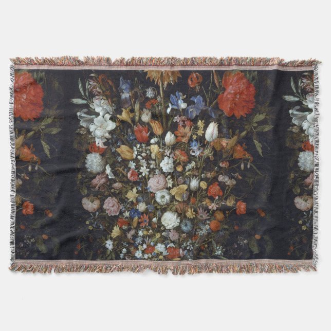 Flowers in a Wooden Vessel Jan Brueghel the Elder  Throw Blanket (Front)