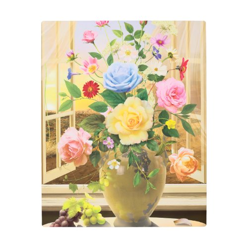 Flowers in An Open Window Metal Wall Art