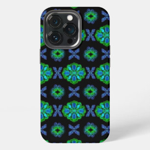 Flowers in artdeco retrolook green and blue iPhone 13 pro case