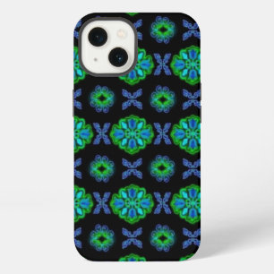 Flowers in artdeco retrolook green and blue iPhone 13 case