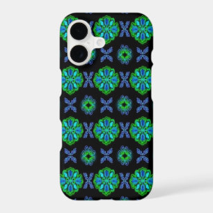 Flowers in artdeco retrolook green and blue iPhone 17 case