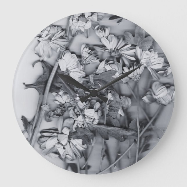 Flowers in Black and White Large Clock (Front)