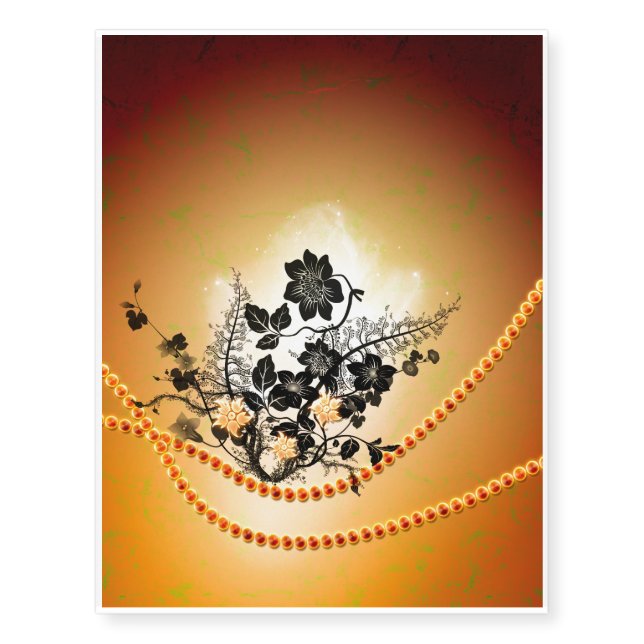 Flowers in black temporary tattoos (Front)