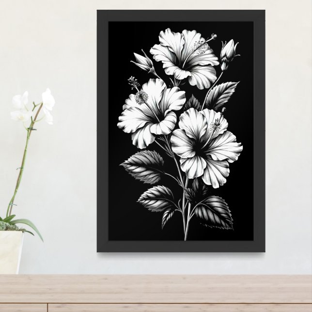 Flowers In Black & White Wall Art Poster (Entryway)