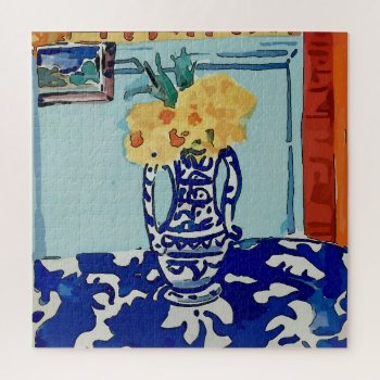 Flowers In Blue Vase Jigsaw Puzzle by figstreetstudio at Zazzle