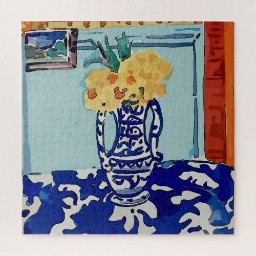 Flowers In Blue Vase Jigsaw Puzzle