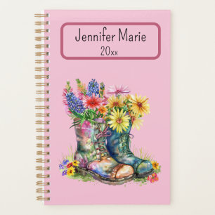 Flowers in Boots Personalize with Name, Year Planner