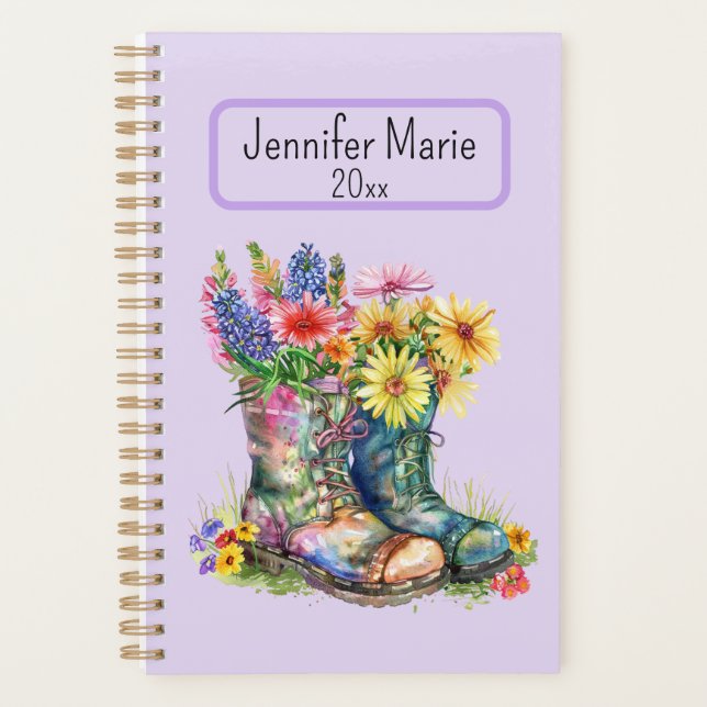 Flowers in Boots Personalize with Name, Year Planner (Front)