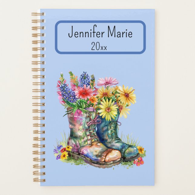 Flowers in Boots Personalize with Name, Year Planner (Front)